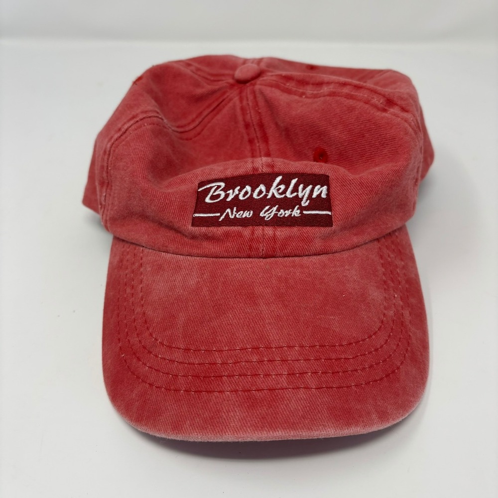 Unbranded Brooklyn Baseball Cap Unisex OSFA Red Washed Cotton Strapback Hat